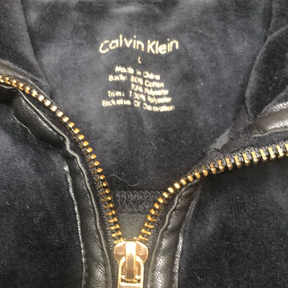 Calvin Klein full zip high neck jacket black velour cozy pockets Sz L - Picture 2 of 13